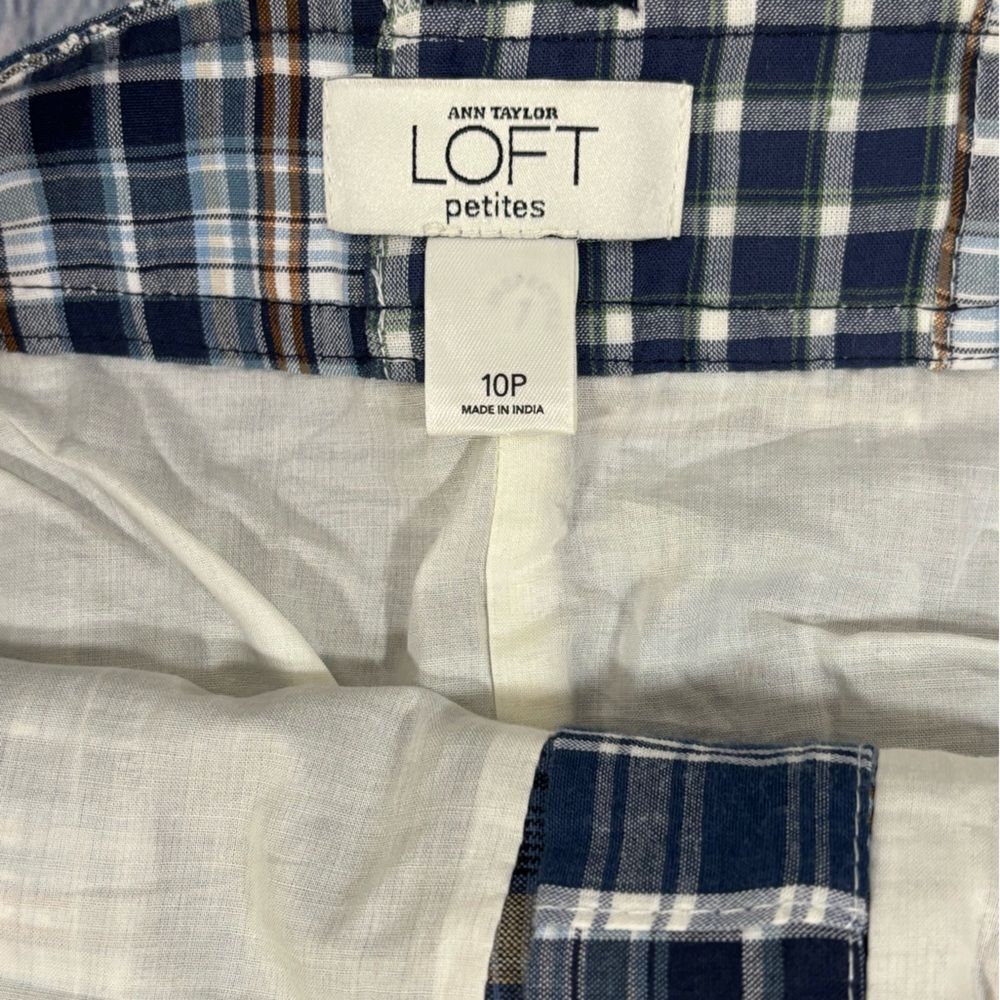 Loft Patchwork White Blue Madras Plaid Coastal Be… - image 3